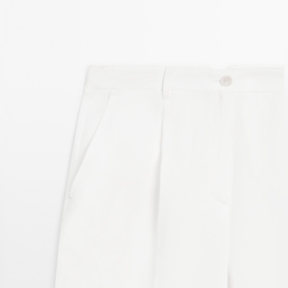 NWT. Massimo Dutti Cream Linen Blend Flowing Trousers with Buckle Detail Size 4. - Picture 7 of 12